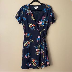 Anthropologie Molly Bracken navy floral wrap dress